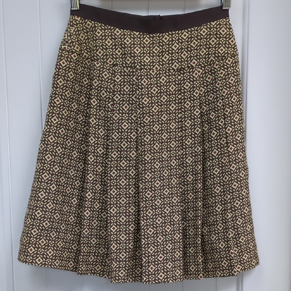 Anne Klein Geometric Pattern 100% Silk Mini Pleated A-Line Skirt